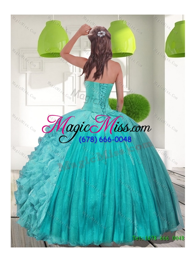 wholesale discount beading and ruffles strapless aqua blue quinceanera dresses for 2015