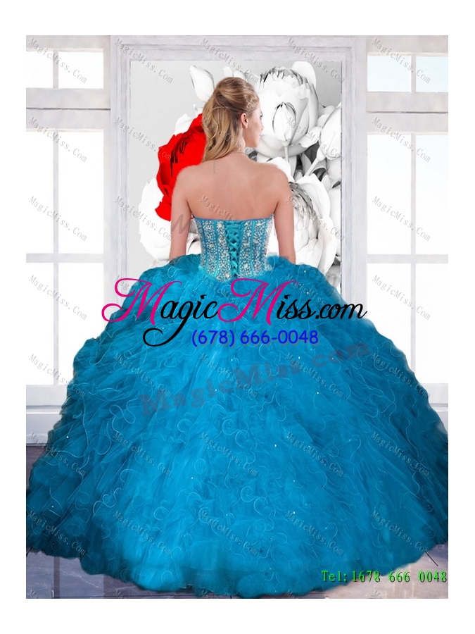 wholesale new style beading and ruffles sweetheart teal quinceanera dresses for 2015