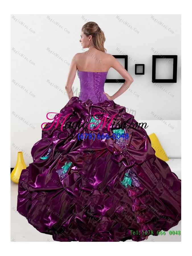 wholesale 2015 new style sweetheart quinceanera dresses with pick ups and appliques