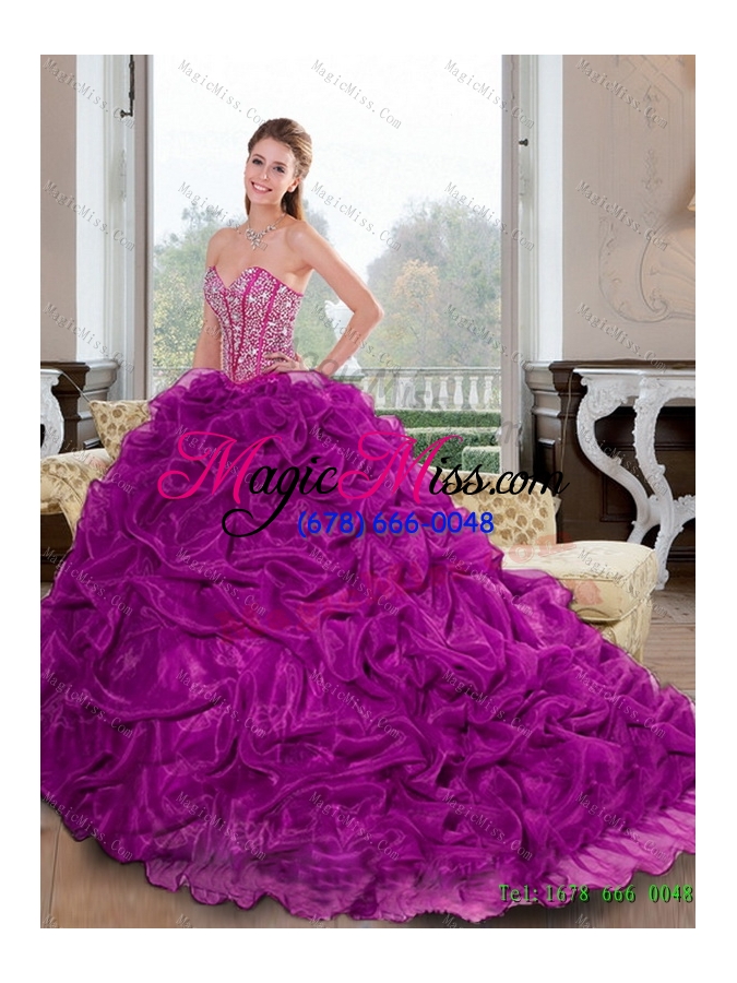 wholesale luxurious sweetheart 2015 quinceanera dresses with beading and pick ups