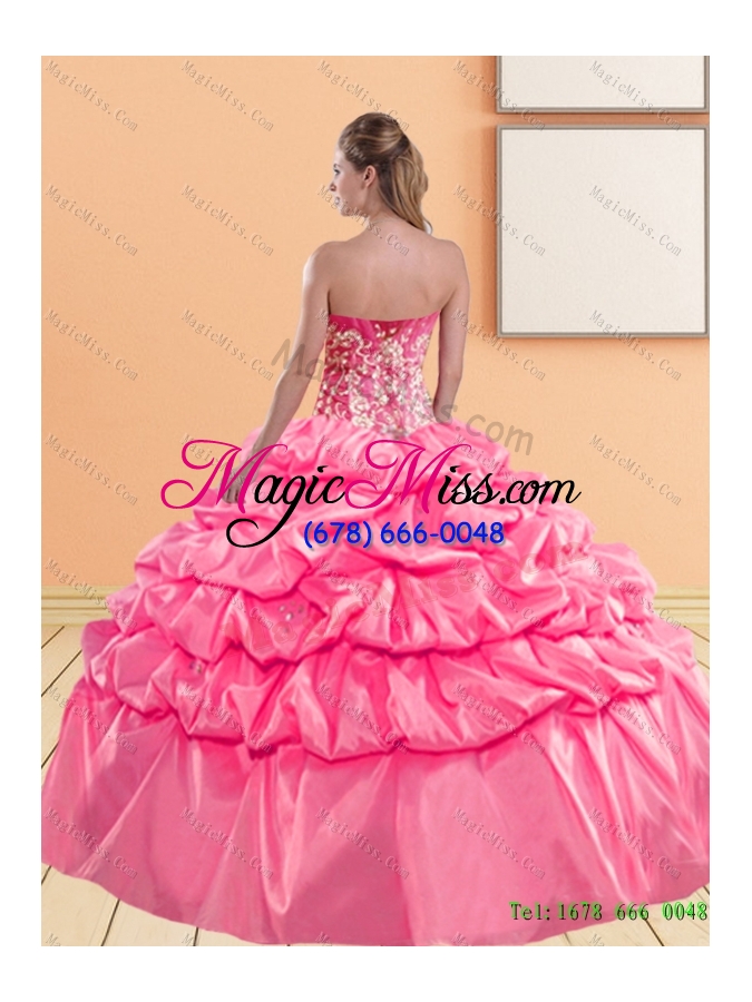 wholesale delicate sweetheart 2015 quinceanera gown with appliques and pick ups