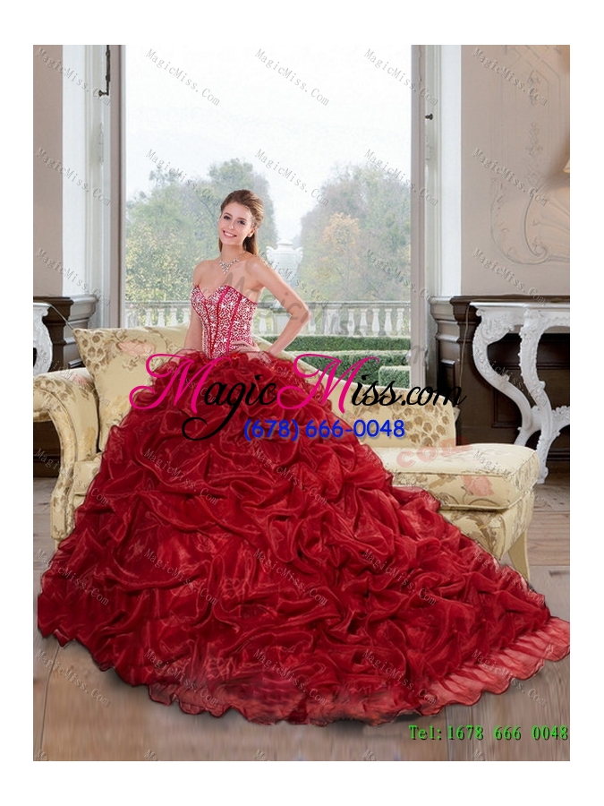 wholesale vestidos de sweetheart beading and pick ups 2015 quinceanera dresses in wine red