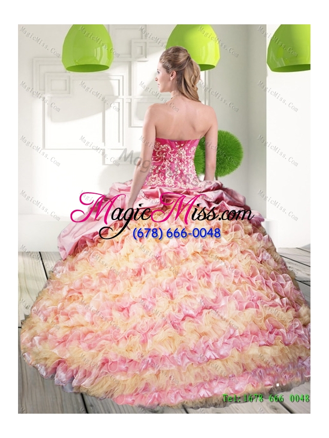 wholesale 2015 plus size quinceanera dresses with ruffled layers and appliques