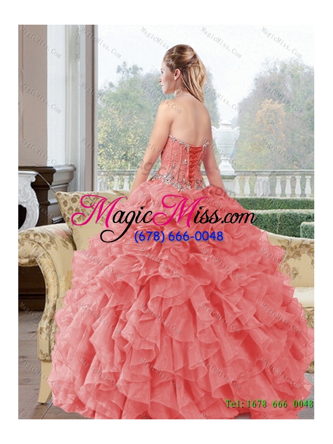 wholesale 2015 plus size beading and ruffles quinceanera dresses in watermelon