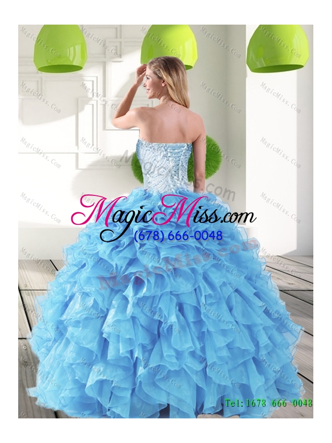 wholesale plus size 2015 sweetheart aqua blue quinceanera dresses with beading and ruffles