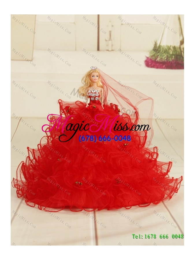 wholesale 2015 unique coral red dress for quinceanera with pick ups and ruffled layers