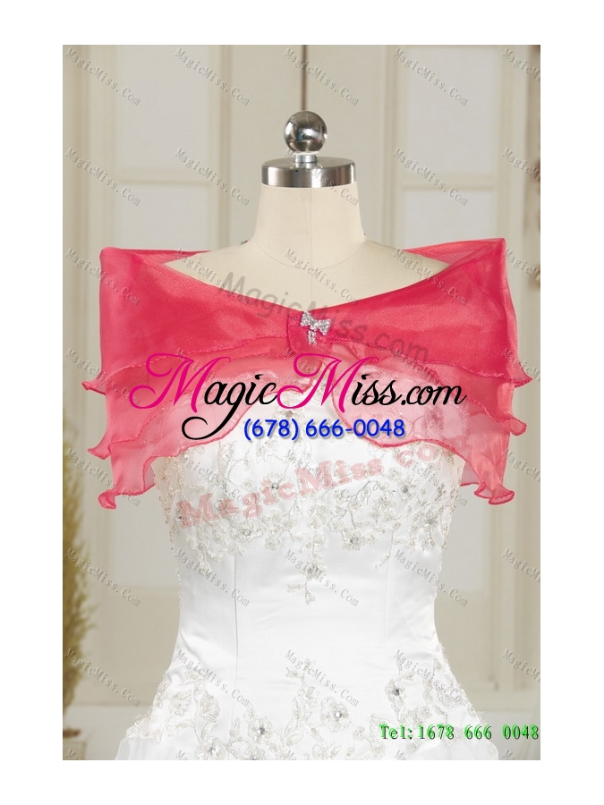 wholesale 2015 unique hot pink quinceanera gown with ruffles and appliques