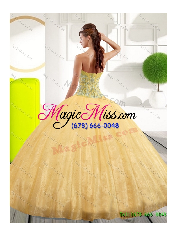 wholesale unique sweetheart appliques gold quinceanera dresses for 2015 spring