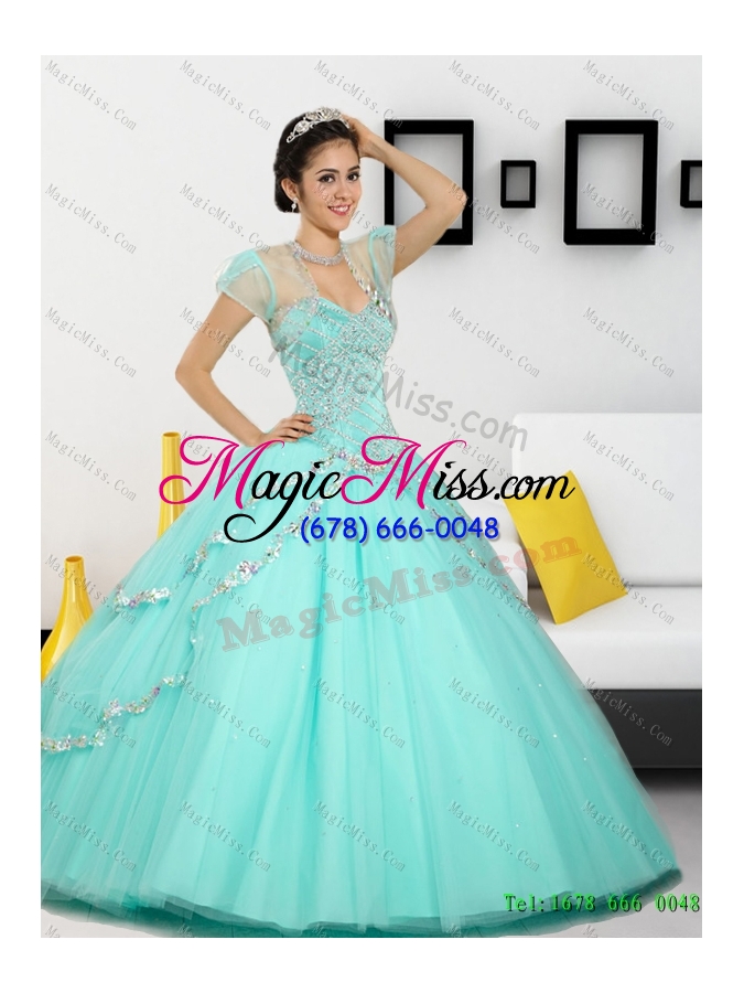 wholesale 2015 unique beading sweetheart quinceanera dresses in apple green