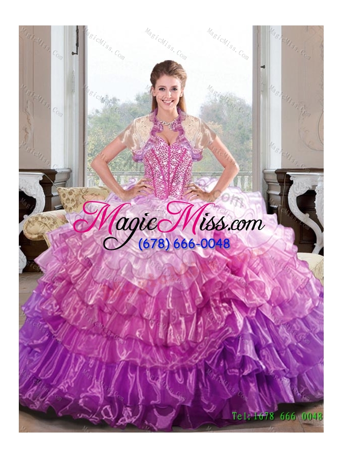 wholesale 2015 unique beading and ruffled layers multi color dresses for quince