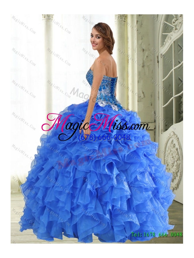 wholesale beautiful beading and ruffles sweetheart blue quinceanera gown for 2015 spring