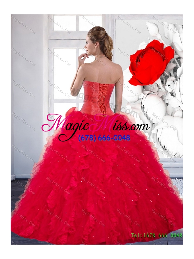 wholesale 2014 colorful sweetheart red quinceanera dress with beading and ruffles
