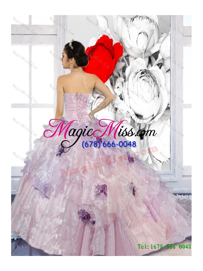 wholesale beading and appliques 2015 artistic quinceanera dresses with brush train