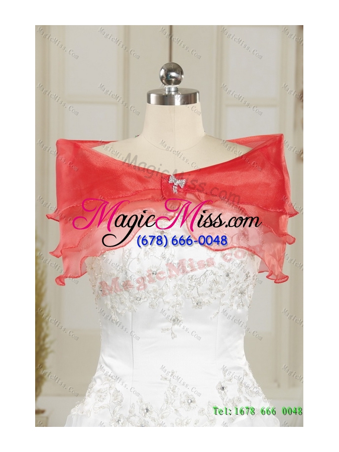 wholesale popular pick ups and appliques 2015 red quinceanera dresses with brush train