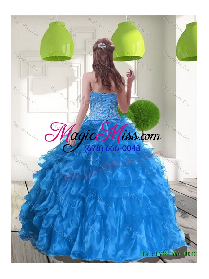wholesale 2015 plus size blue quinceanera dress with ruffles and beading