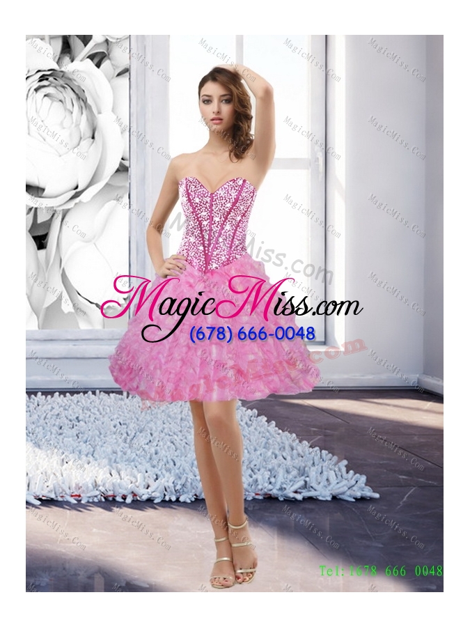wholesale 2015 detachable sweetheart rose pink prom skirts with beading and ruffles