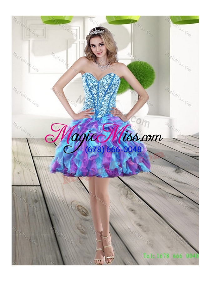 wholesale detachable aqua blue high low 2015 prom skirts with beading and ruffles