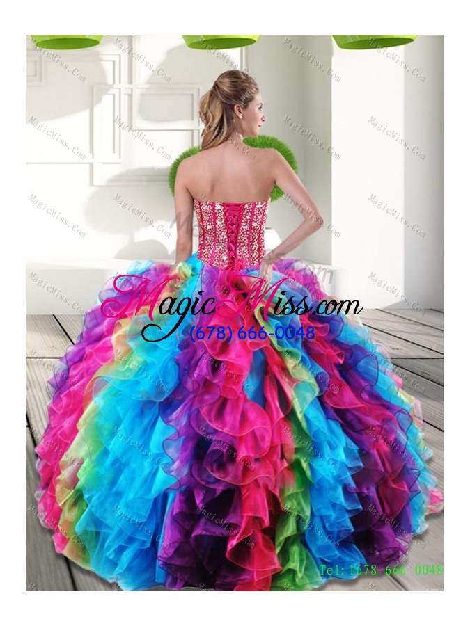 wholesale pretty multi color sweetheart beading and ruffles 2015 vestidos de quinceanera