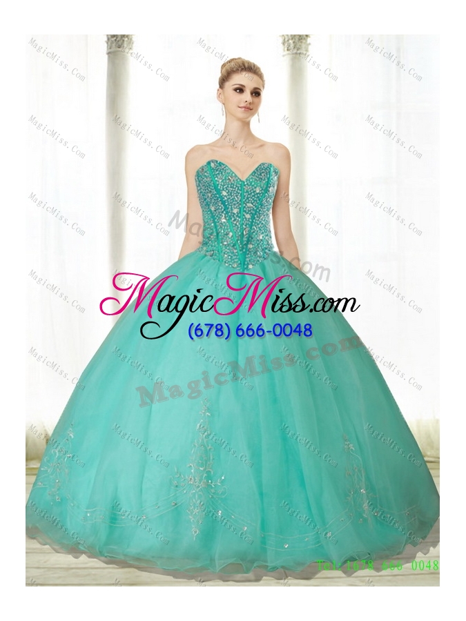 wholesale 2015 fashionable beading and appliques turquoise sweetheart vestidos de quinceanera