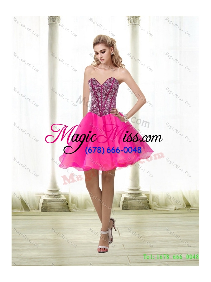 wholesale 2015 modest beading sweetheart tulle hot pink quinceanera dresses