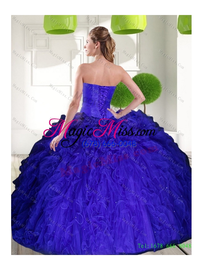 wholesale gorgeous peacock blue sweetheart beading ball gown vestidos de quinceanera with ruffles
