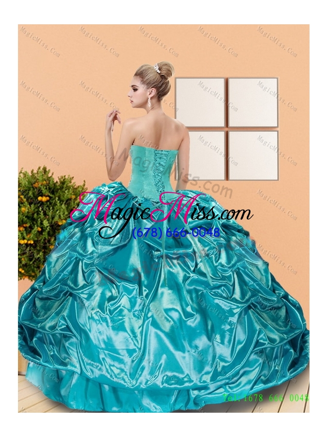 wholesale 2015 classical sweetheart teal vestidos de quinceanera with beading and pick ups