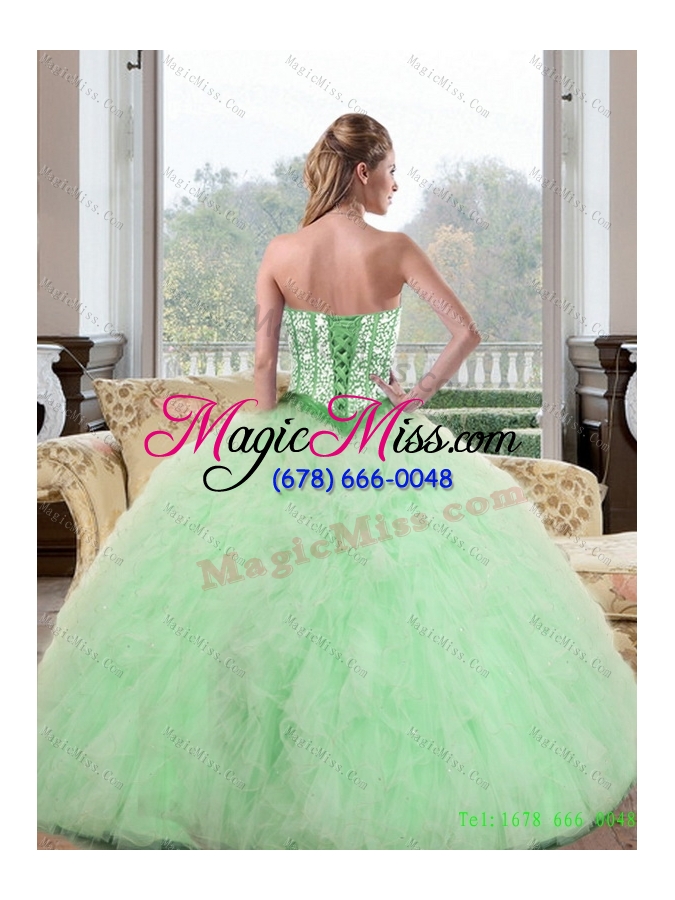 wholesale remarkable beading and ruffles sweetheart 2015 quinceanera dresses in apple green