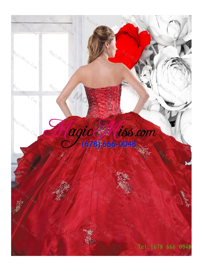 wholesale 2015 modest sweetheart beading and ruffles vestidos de quinceanera with appliques
