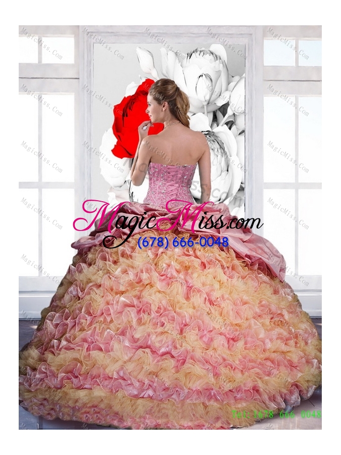 wholesale latest pick ups and ruffles sweetheart 2015 vestidos de quinceanera in multi color