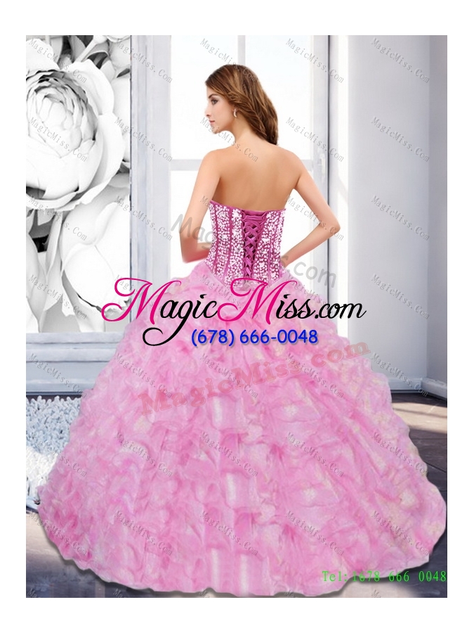 wholesale sweet 2015 sweetheart beading and ruffles rose pink fifteen dresses