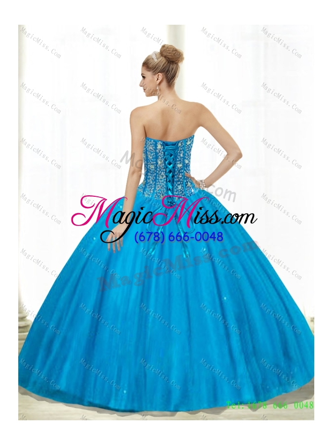 wholesale 2015 sweet sweetheart ball gown beading fifteen dresses in teal