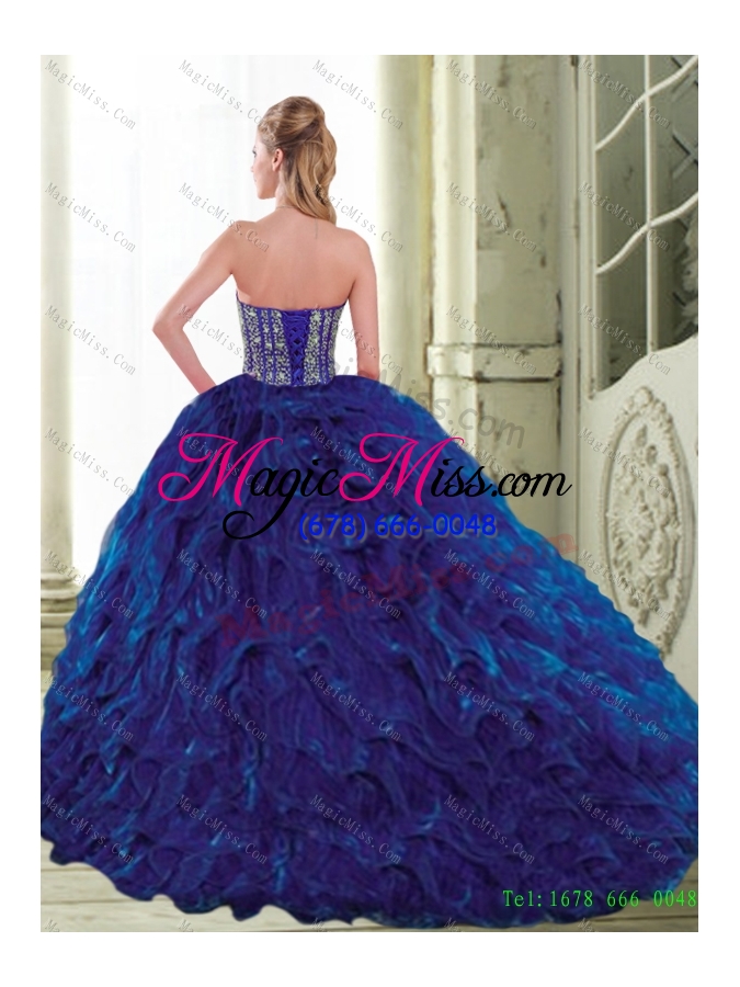 wholesale modest 2015 sweetheart beading and ruffles navy blue quinceanera dresses