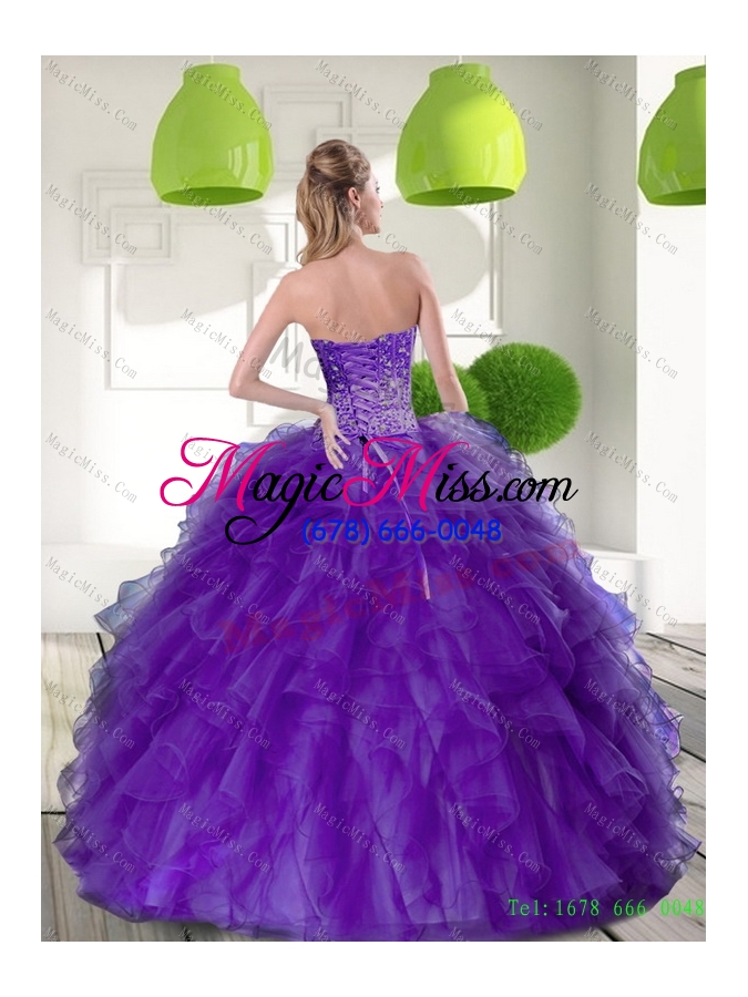 wholesale new style beading and ruffles sweetheart 2015 quinceanera dresses in purple