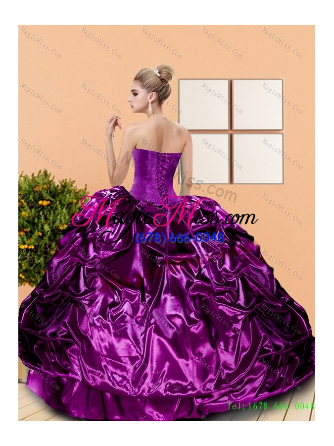 wholesale 2015 classical beading and pick ups sweetheart quinceanera ball gowns in purple