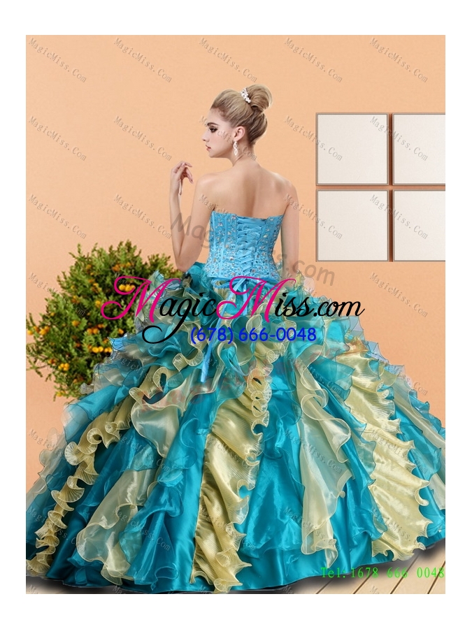 wholesale 2015 beautiful sweetheart quinceanera ball gowns with beading and ruffles