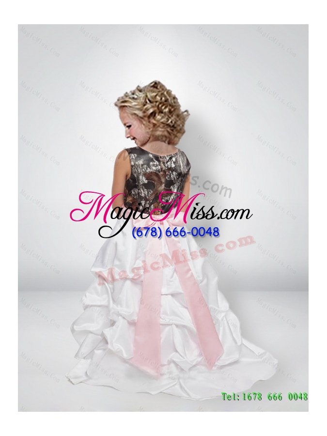 wholesale sweet a line scoop camo flower girl dresses with bowknot