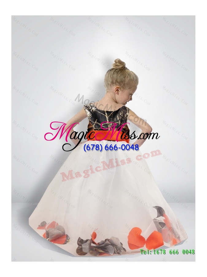 wholesale pretty ball gown scoop belt camo flower girl dresses