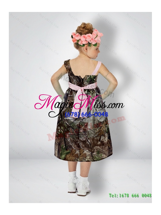 wholesale cheap one shoulder tea length camo 2014 flower girl dresses