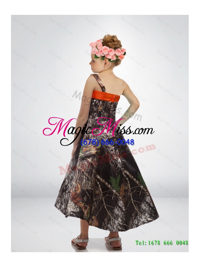 wholesale perfect 2015 high low one shoulder camo flower girl dresses