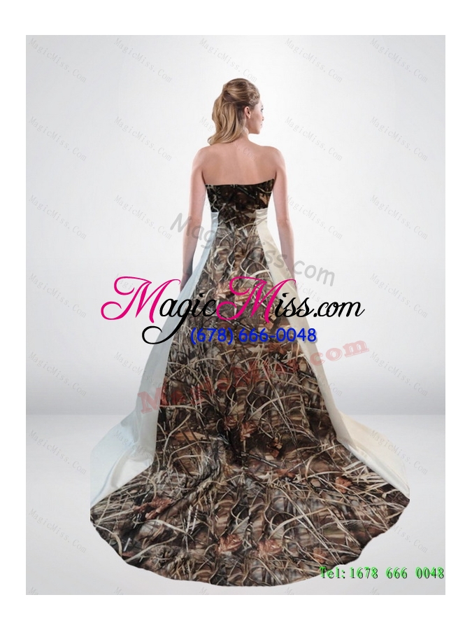 wholesale new style a line strapless camo wedding dresses with chapel train