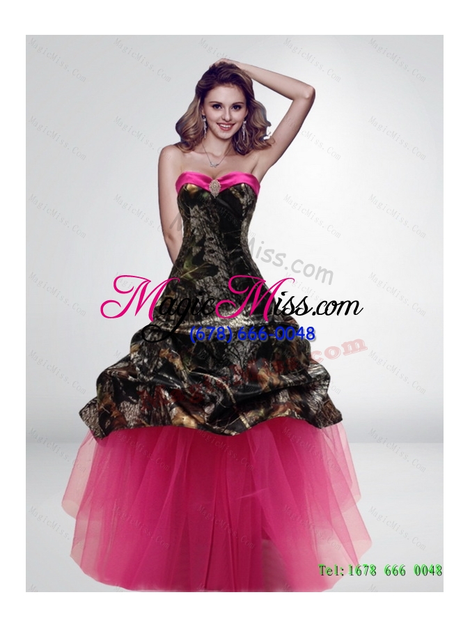 wholesale 2015 new style princess long hot pink camo wedding dresses