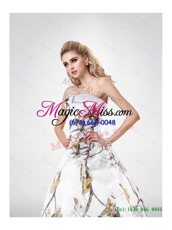 wholesale new style strapless camo wedding dresses with brush train