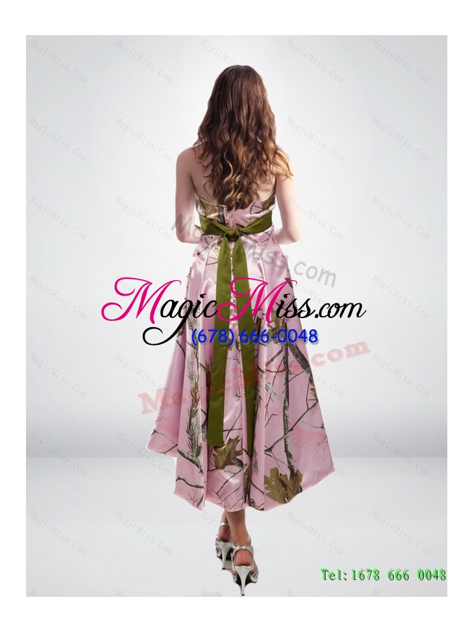 wholesale 2015 new multi color high low camo prom dresses with sashes