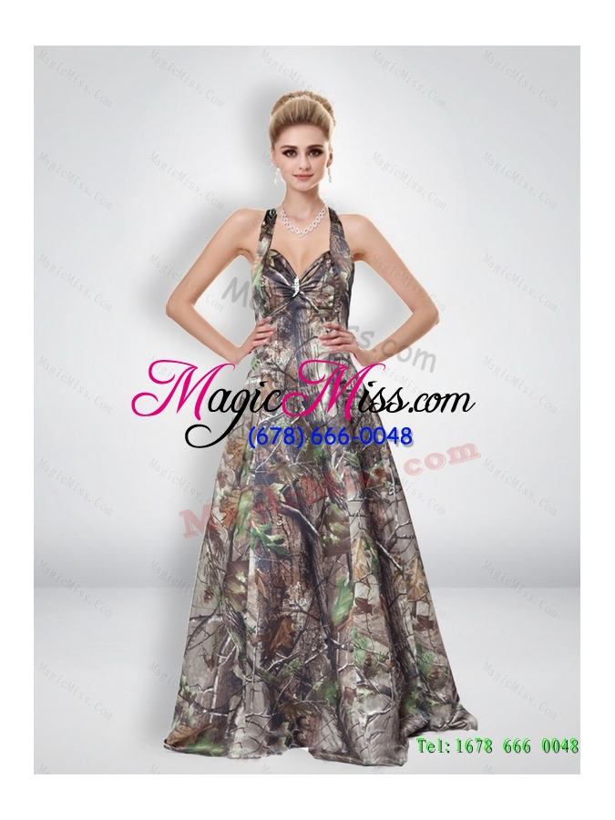wholesale new a line halter top multi color camo prom dresses with brush train
