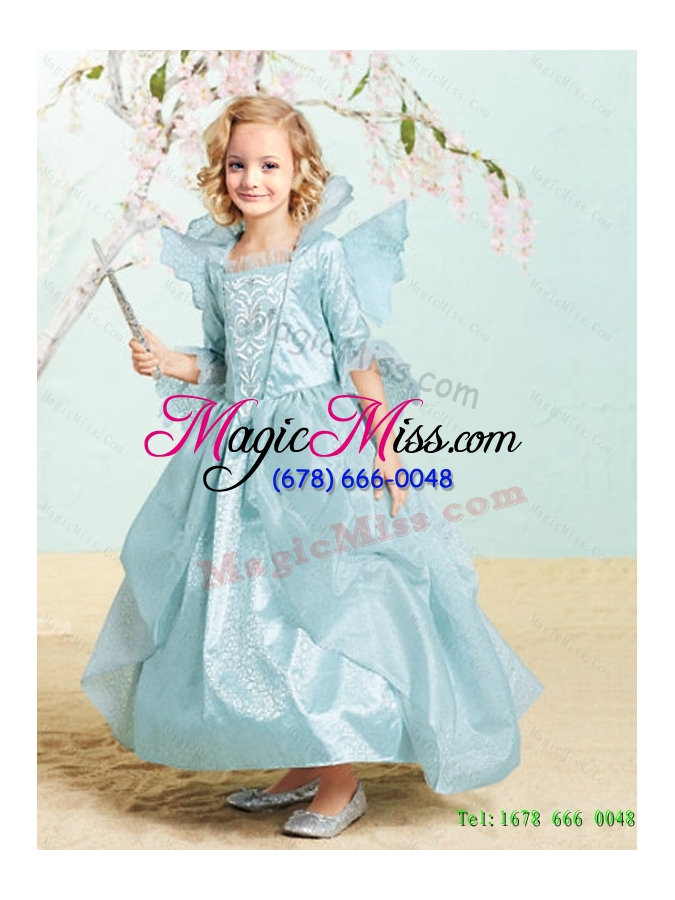 wholesale pretty a line ankle length blue 2015 summer cinderella flower girl dress with embroidery