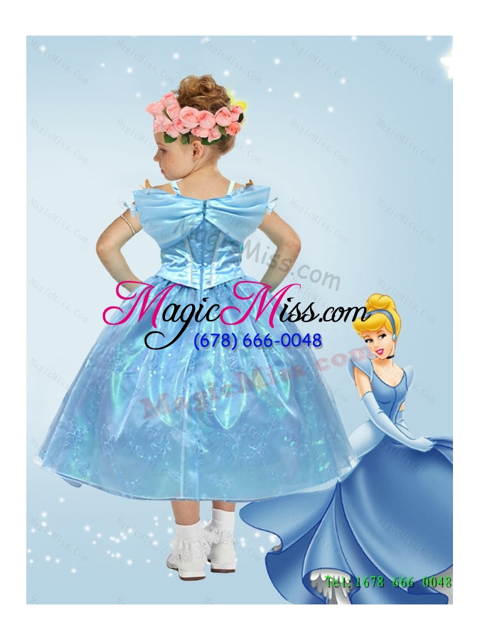 wholesale 2015 winter elegant ball gown cinderella flower girl dress with appliques in blue