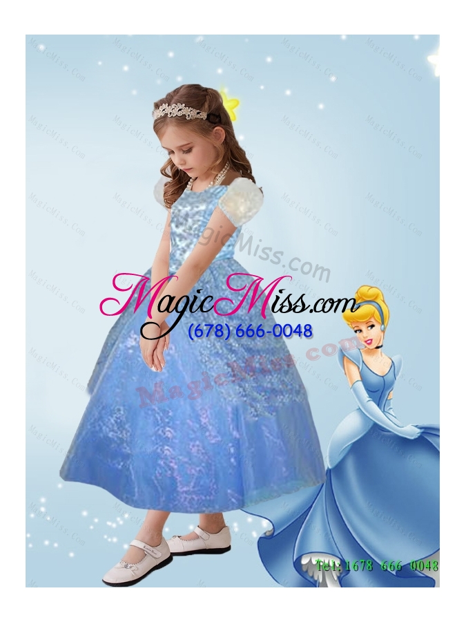 wholesale beautiful 2015 fall blue ball gown cinderella flower girl dress with ankle length