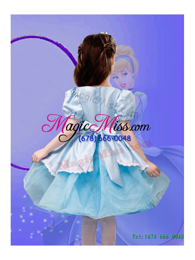 wholesale new style mini length 2015 fall cinderella flower girl dress with lace and bowknot
