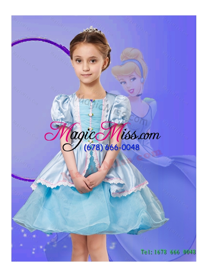 wholesale new style mini length 2015 fall cinderella flower girl dress with lace and bowknot
