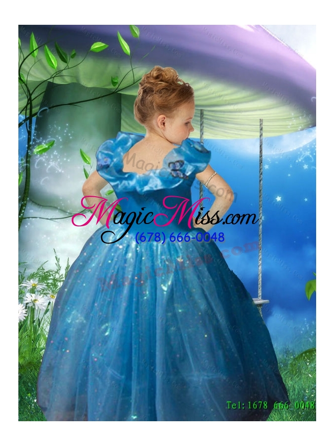 wholesale the super hot 2015 summer blue ball gown cinderella flower girl dress with hand made flowers